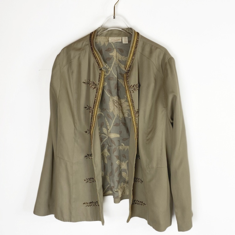 CHICO’S Embellished Military Jacket Beaded Lyocell Womens size Chico’s 3 (16/18)